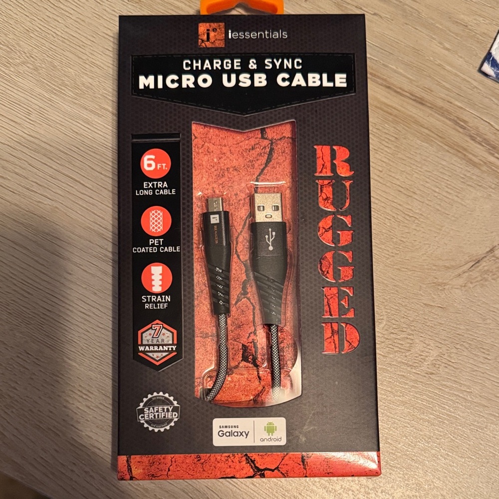 Essentials Rugged Black Micro USB Cable